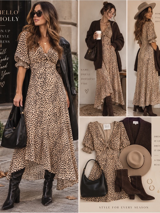 Hello Molly Dresses & Skirts - Fall Flowy Animal Print Midi high low dress Size 6 Cottagecore